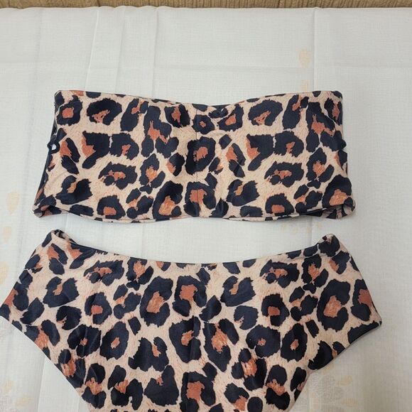 Womens 2 pc Leopard Print Padded Strapless Halter Top Bikini sz M NWOT - Picture 6 of 8